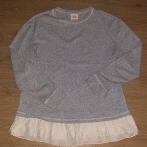 Knox Rose Small Grey Sweater with Lace Bottom